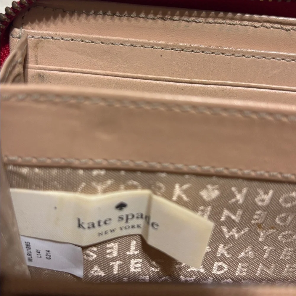 Kate Spade Red Pebbled Leather Zip Around Wallet with Logo Plate